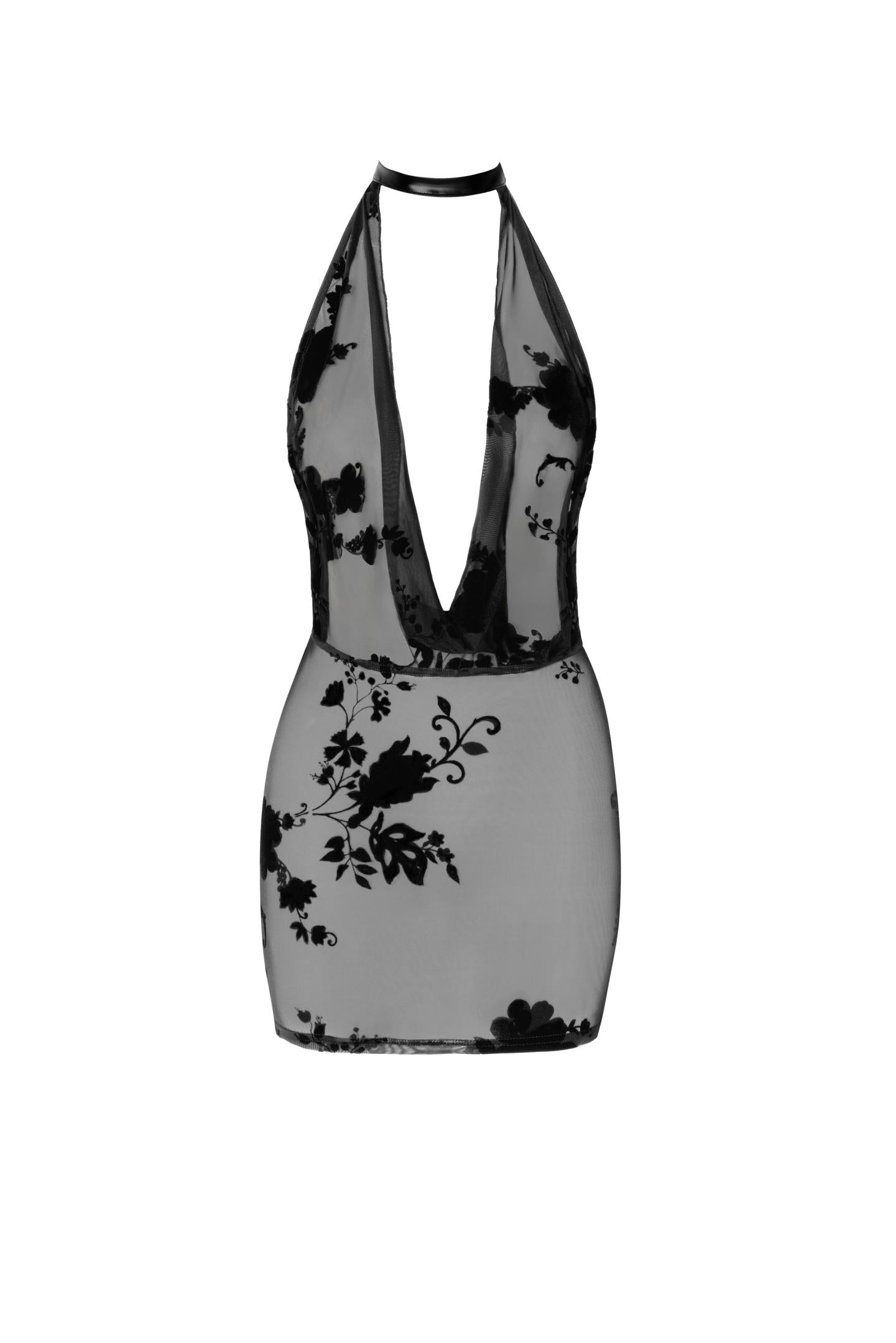 F313 Mythos mini flocked mesh dress with jewelry rhinestone chain - 3XL-0