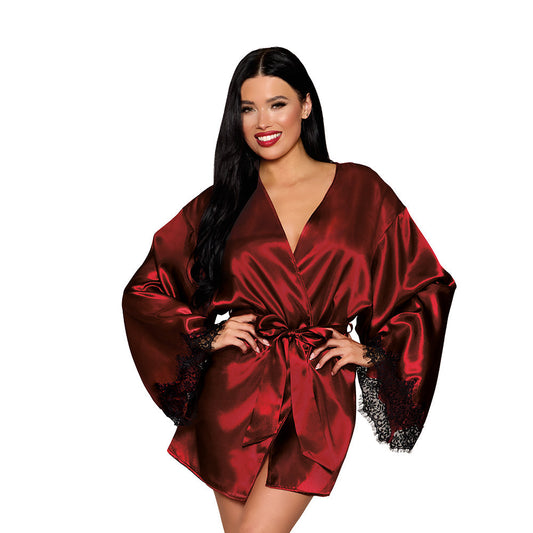 Dreamgirl Open Back Satin Robe with Lace Detail Oxblood M-0